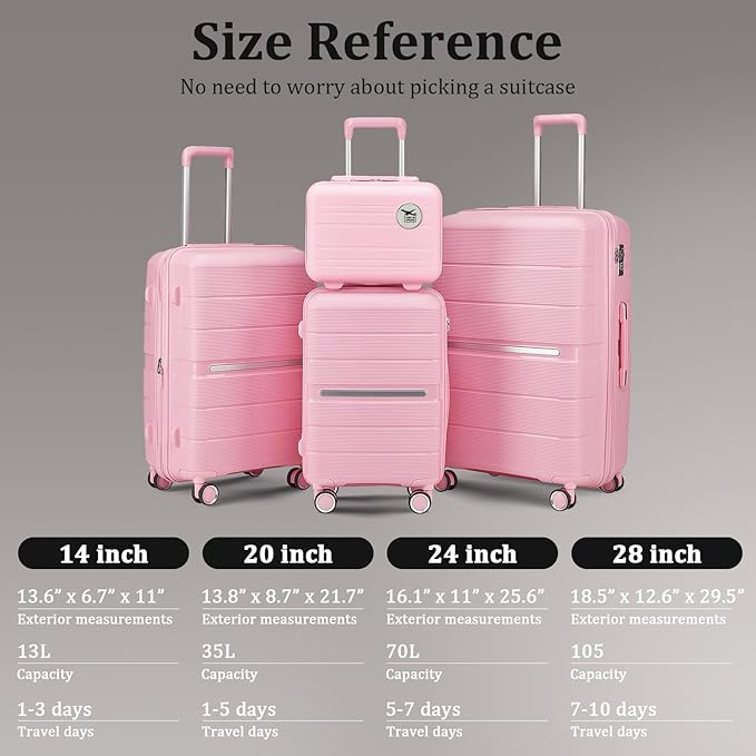4 Piece Expandable Hardshell Pink Luggage Sets with Spinner Wheels, Lightweight Travel Suitcase Set with TSA Locks, 20 inch Carry On for Women (Pink#C, 4 Piece Set)