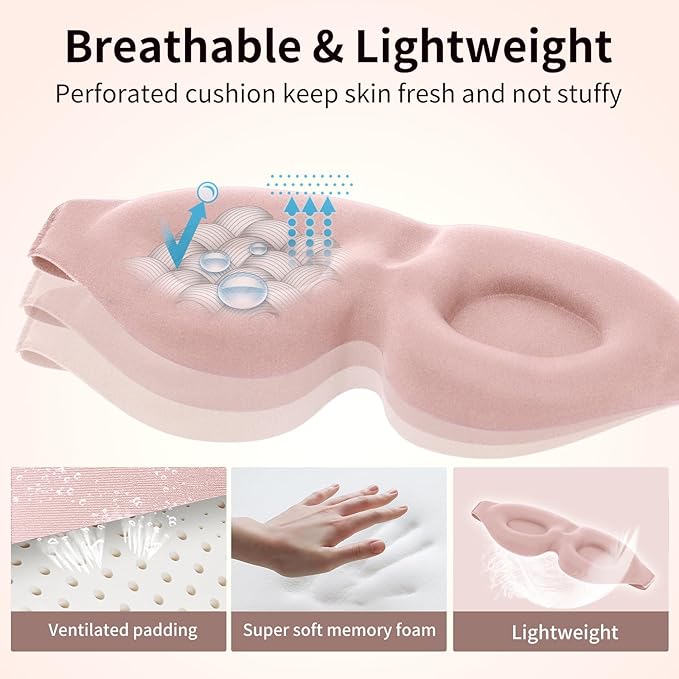 NEWVANGA Sleep Mask for Back and Side Sleeper, Block Out Light, Luxury Sleeping Eye Mask of 3D Night Blindfold, Zero Pressure Breathable Travel Eye Cover Pink