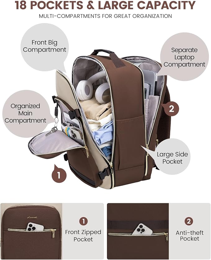 LOVEVOOK 50L Travel Backpack for Women & Men, Airline Approved Carry On Luggage with 3 Packing Cubes, TSA Overnight Bags, Waterproof Personal Item Bag, Weekender Essentials Backpacks fits 17" Laptop