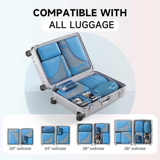 11 Set Packing Cubes for Travel, Gifts for Women Mom Kids, TSA Approved Bags for Makeup, Cosmetic,Toiletry, Suitcase Organizers for Checked Luggage, Cruise Essentials, Airplane Accessories, Azure Blue