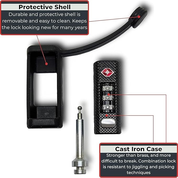 TSA Approved Tactical Gun Case Lock - Protective Rubber Sleeve & Cut-Resistant MonoShaft - Secure Single Shaft Padlock for Guns Luggage Rifles Pistols & Revolver Cases - Child Safe