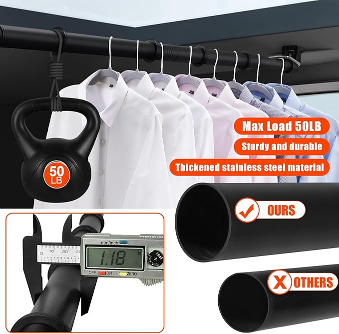 Car Clothes Hanger Bar, 30-63 Inches Expandable Heavy Duty Car Clothes Rack for Car Travel - Adjustable Clothes Storage Hanger Automotive Travel Hanging Rack for Most Cars,Trucks,SUVs,Road Travelers