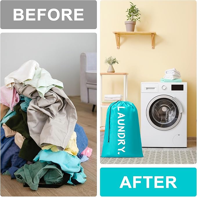 4 Pack XL Travel Laundry Bag, Machine Washable Dirty Clothes Organizer with Drawstring,Large Enough to Hold 4 Loads of Laundry, Easy Fit a Laundry Hamper or Basket Travel Essentials 24" x 36"