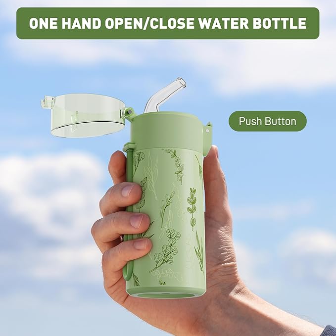 5oz Small Water Bottles with Straw, Mini Water Bottle with One-Hand Open Design, Leak-Proof Locking Lid for Hot&Cold Drinks, Small Travel Water Bottle - 100% Leakproof for School, Travel...(Floral)
