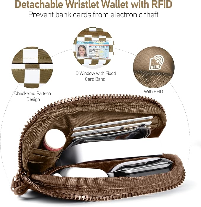 Tiostep Clip and Go Strap for Phone with Wallet Crossbody Phone Lanyard and Detachable Checkered Bag with ID Window and RFID Pouch for Daily Travel.