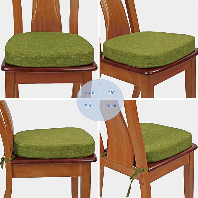 BUYUE Thickened 2.5" Dining Chair Cushions Set of 4, U-Shape High Density Foam Comfortable Chair Pads for Kitchen, Slip Resistant Indoor Seat Cushions (4 PCS, Grass Green)