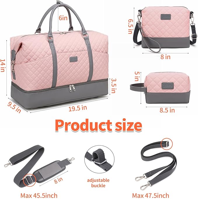 Weekender Bag, Large Travel Duffel Bag for Women, Carry on Overnight Bag with Shoe Compartment and Toiletry Bags