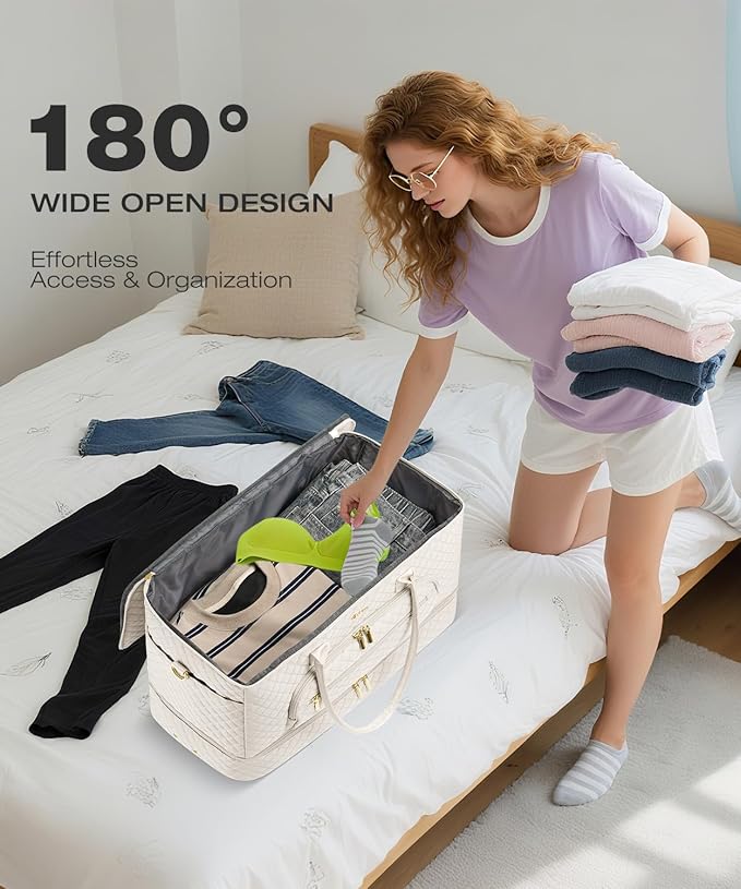 Travel Duffle Bag, Wide Open Large Weekender Bag for Women with Shoe Compartment, Carry on Overnight Bags with Toiletry Bag, Hospital Bag for Women Labor Delivery with Wet Pocket (Cream)