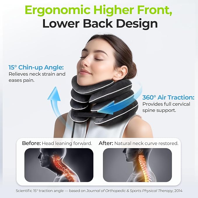 AUVON Inflatable Neck Stretcher for Cervical Traction, Cervical Stretcher with 3-Layer Design in Varying Sizes for Instant Relief, Neck Brace Pillow for Neck Support, Decompression Home Use, M Size
