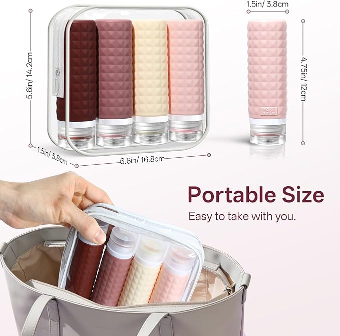 Travel Bottles for Toiletries, TSA Approved Travel Size Containers, Leak Proof Silicone Shampoo Bottles, Small Toiletry Containers with Clear Bag for Shampoo Conditioner Lotion