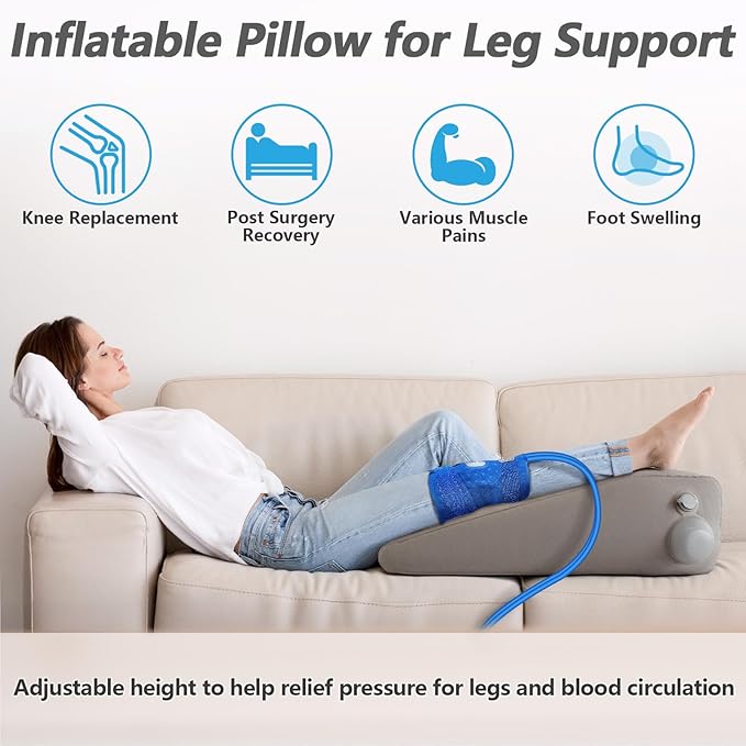 Inflatable Leg Elevation Pillow for After Surgery, Leg Wedge Pillow for Post-Surgery Recovery, Adjustable Height for Foot Ankle Knee, with Easy Press Pump Valve, Single Leg