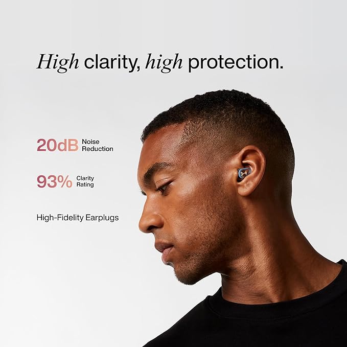 Hears One Ear Plugs for Noise Reduction - Patented Reusable Concert Earplugs, 20dB SNR Sound Reduction, Hypoallergenic for Musicians, Motorcycle and Sleeping with 4 tip Sizes - Brass Blue