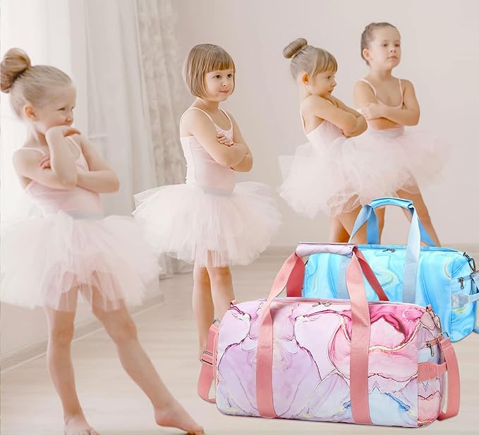 LOIDOU Dance Bag for Girls, Kids Duffle Bag with Shoe Compartment & Dry Wet Pocket, 20L Waterproof Gym Duffle Bags for Women, Ballet Competition & Weekender Overnight Travel Bag, Pink