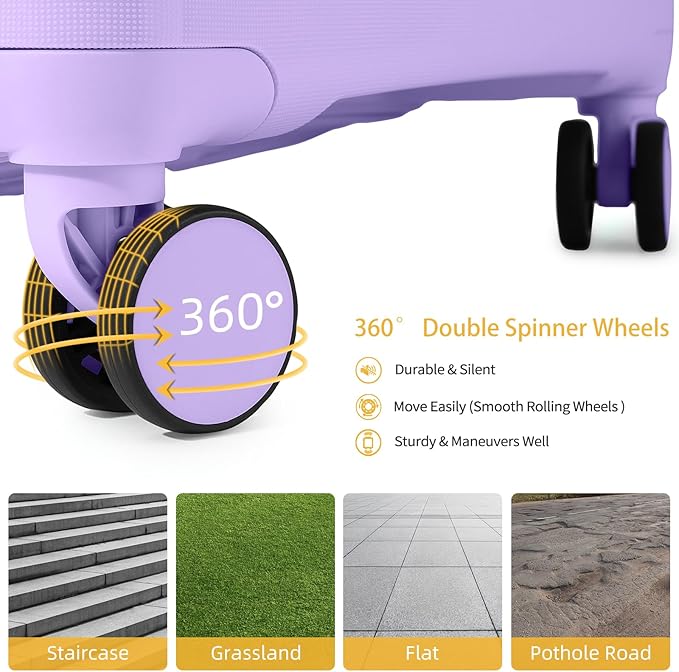 LARVENDER Luggage Sets 3 Piece with Duffel Bag Hardside PP Carry On Suitcase with 360° Spinner Wheels TSA Lock Luggage Sets for Women, Lavender