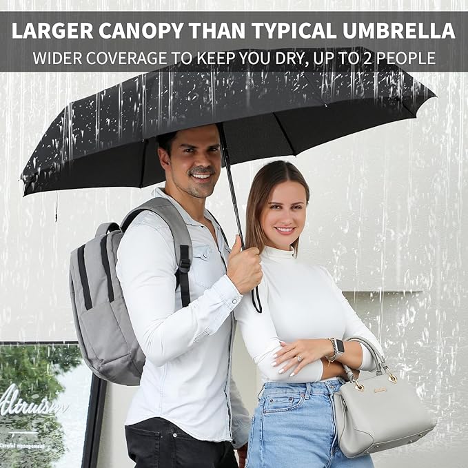 Anntrue Windproof Travel Umbrella, Auto Open Close Lightweight Compact Portable Backpack Folding Umbrella, Perfect for Car, Purse, Men and Women (Black)