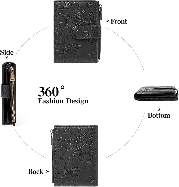 GAEKEAO Womens Wallet Small Vegan Leather RFID Blocking Bifold Zipper Pocket Wallet Card Case Purse with ID Window