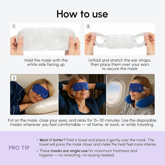 MAREE Heated Eye Masks for Dry Eyes – Steam Eye Mask Disposable – Lavender Self Heating Eye Mask for Puffy Eye – Facial Steamer Alternative for Relaxation – Warm Compress for Eyes – Spa Gift for Women