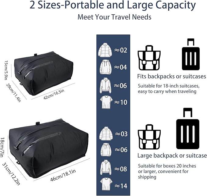 Vacuum Bag for Travel,2025 New Travel Vacuum Bags for Luggage,Compression Packing Cubes with Pump,Foldable and Portable,Compression Suitcase for Camping/Fitness/Beach/Moving