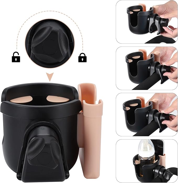 Accmor Stroller Cup Holder with Phone Holder, Bike Cup Holder, Universal Cup Holder for Uppababy Nuna Doona Strollers, 2-in-1 Cup Phone Holder for Stroller Bike Wheelchair Walker Accessory