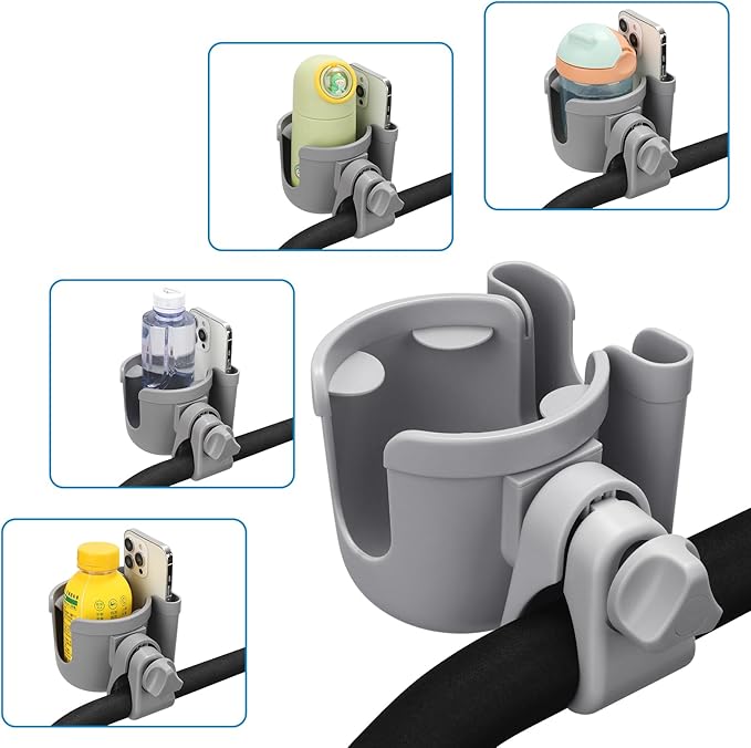 Accmor Stroller Cup Holder with Phone Holder, Bike Cup Holder, Universal Cup Holder for Uppababy Nuna Doona Strollers, 2-in-1 Cup Phone Holder for Stroller Bike Wheelchair Walker Accessory
