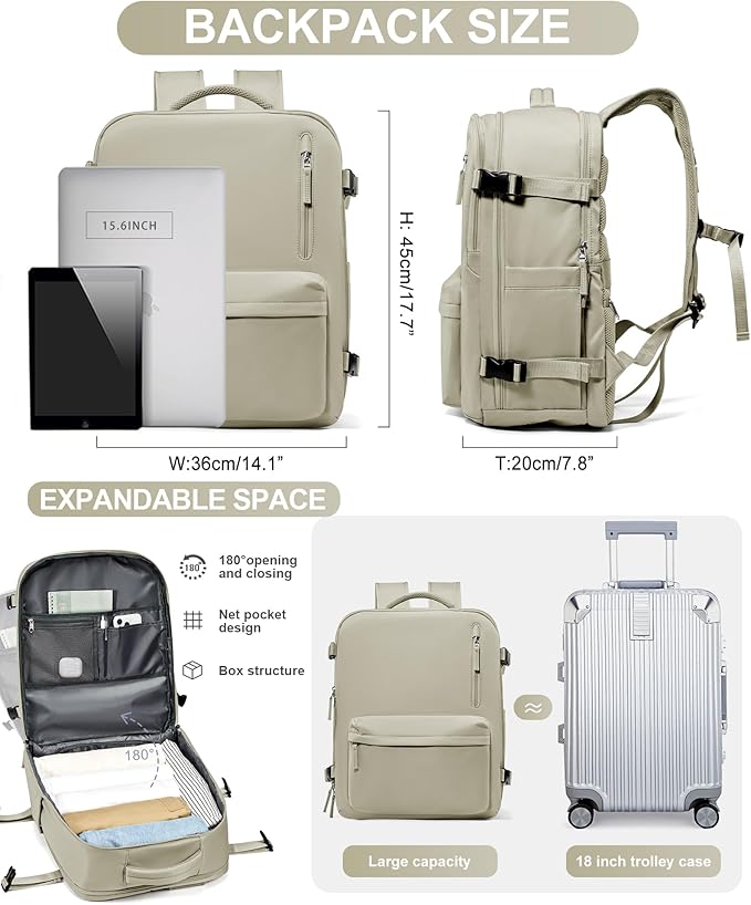WONHOX Large Travel Backpack Carry on Flight Approved Laptop Work Business Backpack for Women Men Mochila de Viaje