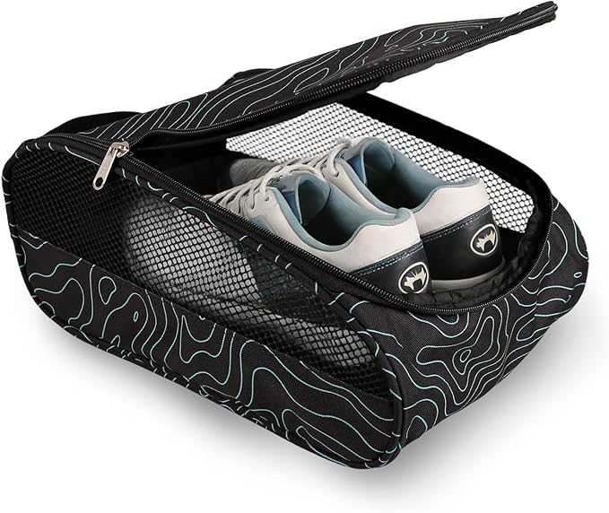 Golf Shoe Bag, Outdoor Zipper Sports Shoe Strap Bag with Air Mesh Ventilation, Durable Waterproof Golf Shoe Carry Bags with Sturdy Handle for Gym, Soccer, Running & Suitcase Packing (Line Texture)