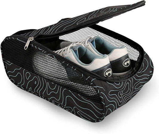 Golf Shoe Bag, Outdoor Zipper Sports Shoe Strap Bag with Air Mesh Ventilation, Durable Waterproof Golf Shoe Carry Bags with Sturdy Handle for Gym, Soccer, Running & Suitcase Packing (Line Texture)