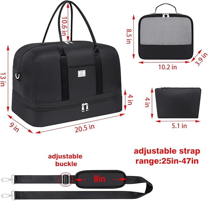 Weekender Bag for Women, Large Overnight Bag Canvas Travel Duffel Bag Carry On Tote with Shoe Compartment 21" 3Pcs Set