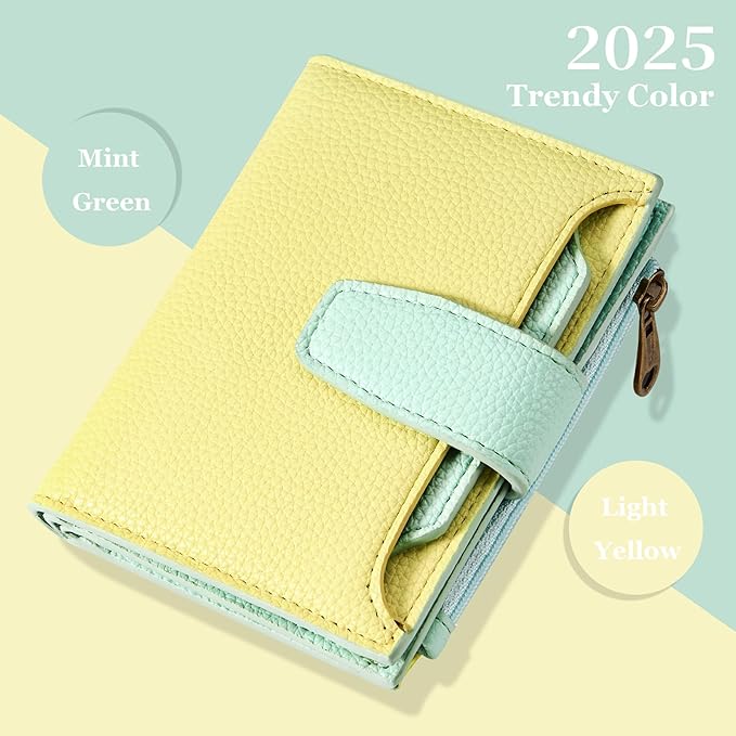 Airkit Small Wallet Women RFID Blocking Soft Leather Bifold Compact Card Holder Wallet for Women with Zipper Coin Pocket 4 ID Window