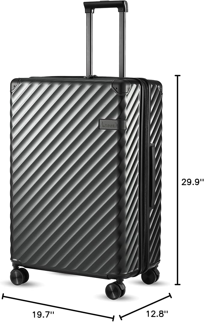 LUGGEX 28 Inch Luggage with Spinner Wheels, KVC Expandable Hardside Large Checked Suitcase (EX-Core, Charcoal Metallic, 28 Inch, 105L-113L)