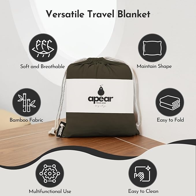 16-in-1 Compact Travel Blanket with Bag – Reversible, Ultra Soft Bamboo Airplane Blanket with Hidden Pocket – Packable for Flights & Travel Essentials (Semi-Weighted, Double Layer)