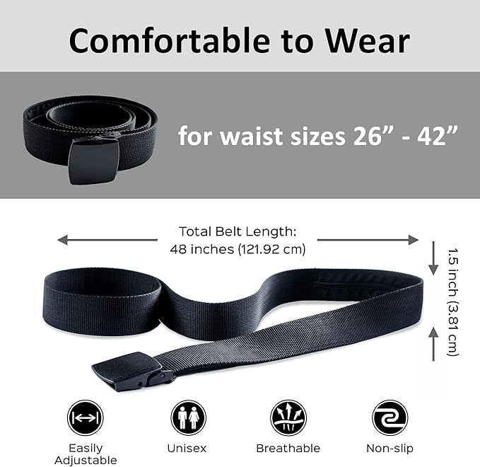 Money Belt for Men Travel Security Belt with Hidden Money Compartment Pocket, Cashsafe Anti-Theft Wallet Non-Metal Buckle