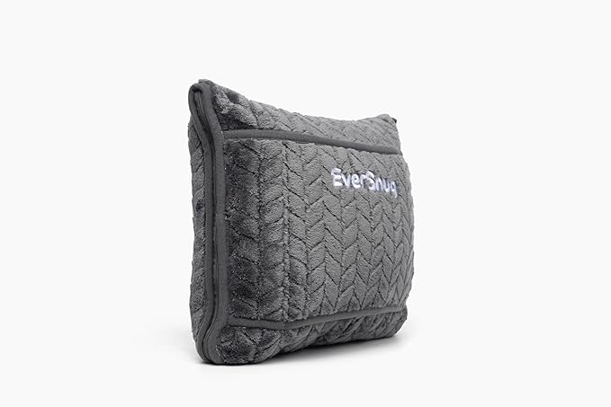 EverSnug Travel Blanket & Pillow 68x42 - Premium Ultra-Soft Microfleece 2 in 1 Compact & Packable Flight Blanket with Soft Bag Pillowcase, Hand Luggage Sleeve and Backpack Clip (Grey)