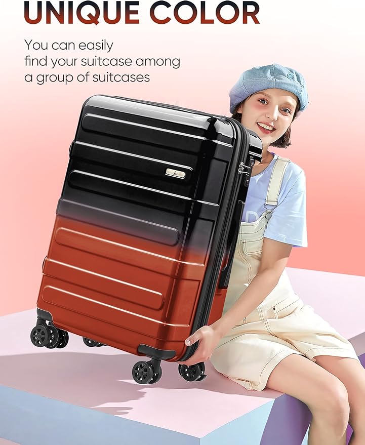 Tolino Luggage 2 Piece（20in/24inch Expandable Luggage Hardshell PC+ABS Leopard Suitcase with Spinner Wheels TSA Lock, Lightweight Rolling Suitcase for Women