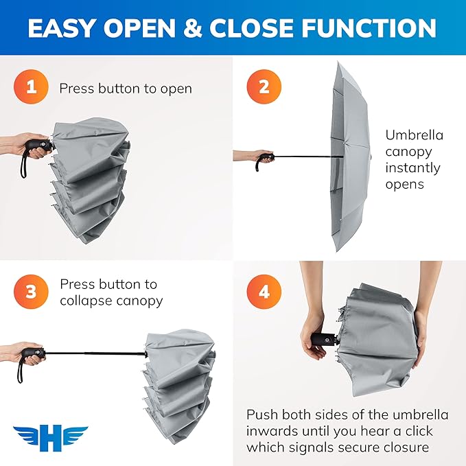 HERO Travel Umbrella - Compact Umbrellas for Rain, Windproof Auto Open Close, Large Coverage Portable Umbrella for Purse and Backpack