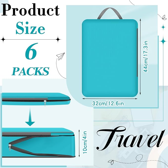 Hosuly 6 Pcs Ultralight Compression Packing Cubes for Travel 17.3 x 12.6'' XL Large Expandable Luggage Organizers for Save Space Family Long Trips (Blue)
