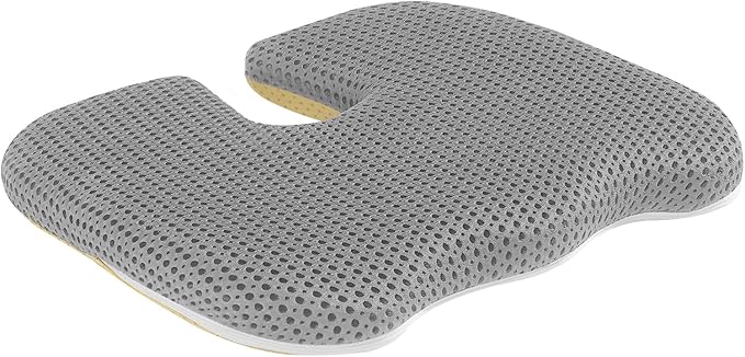 Air Fiber Seat Cushion for Office Chair, Breathable U-Shape Tailbone Relief Cushion for Desk Chair, Washable Ergonomic Chair Pad for Driving & Gaming, Cooling Mesh Back Support(Grey, 15.7″*19.7″)