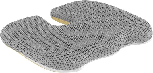 Air Fiber Seat Cushion for Office Chair, Breathable U-Shape Tailbone Relief Cushion for Desk Chair, Washable Ergonomic Chair Pad for Driving & Gaming, Cooling Mesh Back Support(Grey, 15.7″*19.7″)
