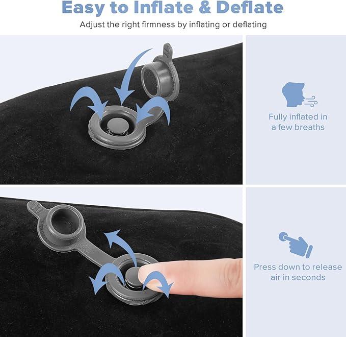 Inflatable Wedge Pillow for Traveling, Portable Blow up Travel Wedge Pillow for Sleeping in Bed, Fast Inflation & Deflation Inflatable Bed, Ideal for Home, Travel, and Outdoor