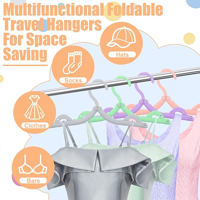 40 Pcs Folding Hangers - Colored, Portable, Foldable for Travel & Home Use, 10 Colors