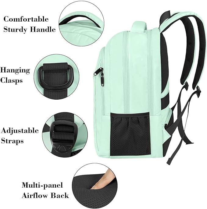 MATEIN Travel Laptop Backpack, 15.6 Inch Computer Backpack, Slim Lightweight Fashion Water Resistant Womens Traveling Backpack Casual Daypack for College Office, Mint Green