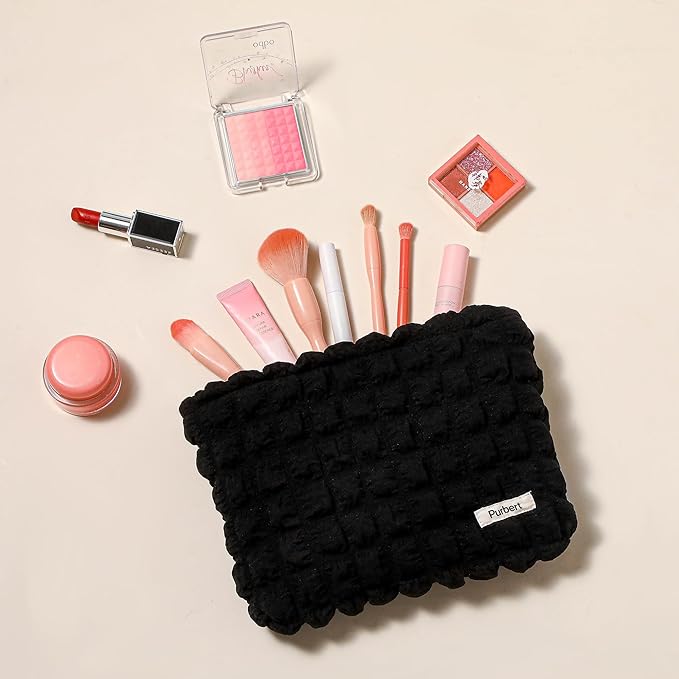 Makeup Bag, Bubble Cloud Travel Cosmetic Bag Organizer, Large Capacity Toiletry Make Up Bags with Zipper for Women and Girls, Black