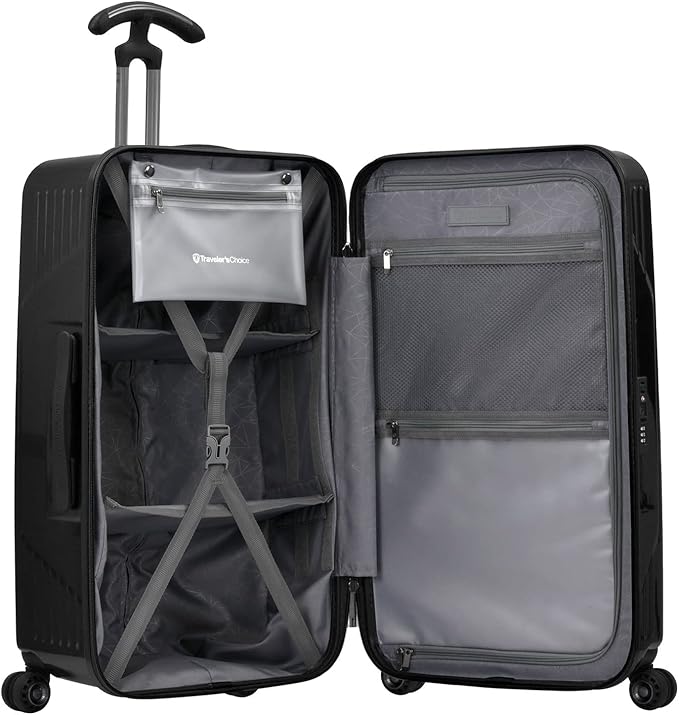 Traveler's Choice Ultimax II Polycarbonate Hardside Luggage with Spinner Wheels, Matte Black, 28-Inch Medium Trunk