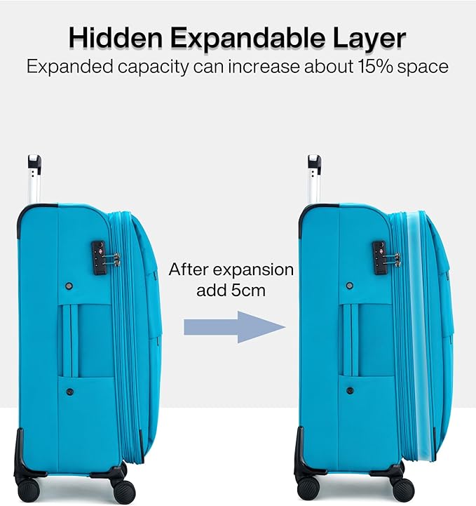 Hanke 24 Inch Expandable Luggage Large Suitcases with Wheels Softside Checked Luggage Rolling Suitcase with Lock Lightweight Travel Luggage for Men and Women 24 Inch Luggage.(Caribbean Blue)