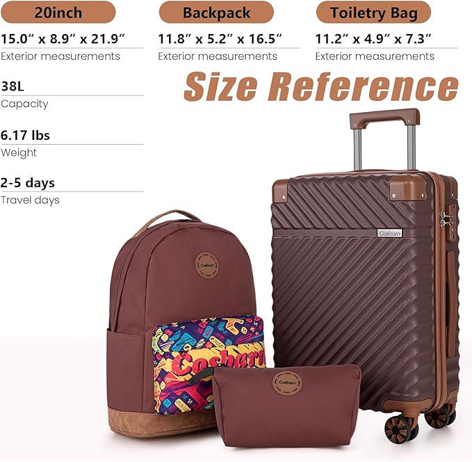 Carry On Luggage 22x14x9 Airline Approved, Hardside 20 Inch Carry on Suitcases with Wheels, Hard Shell ABS Lightweight Carry on Luggage Set, Travel Suitcase Set with TSA Lock, Burgundy