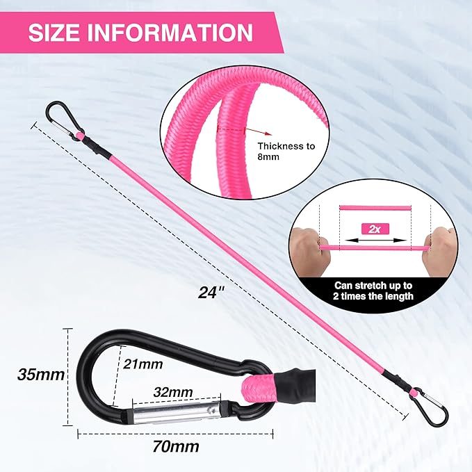 WORKPRO 24 Inch Bungee Cords with Hooks, 4 Pack Superior Rubber Heavy Duty Bungee Straps Strong Elastic Rope for Outdoor Tent, Luggage Rack, Camping, Cargo, RV, Bike, Transporting, Storage, Pink