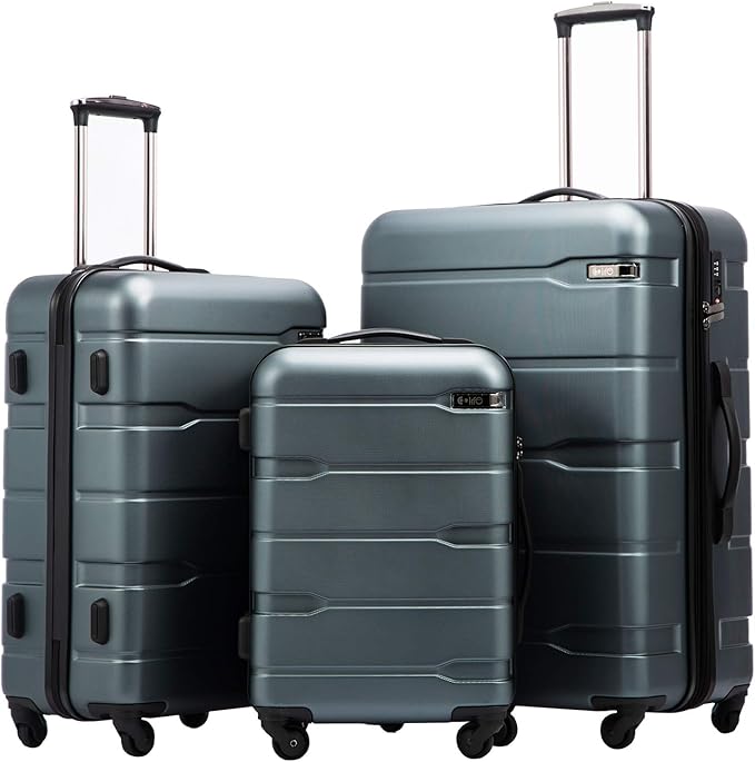 Coolife Luggage Set 3 Piece Hardside PC+ABS Suitcase with TSA Lock, Expandable Large Checked Luggage, Lightweight Rolling Carry On with Spinner Wheels(20/24/28 Inch, Teal)