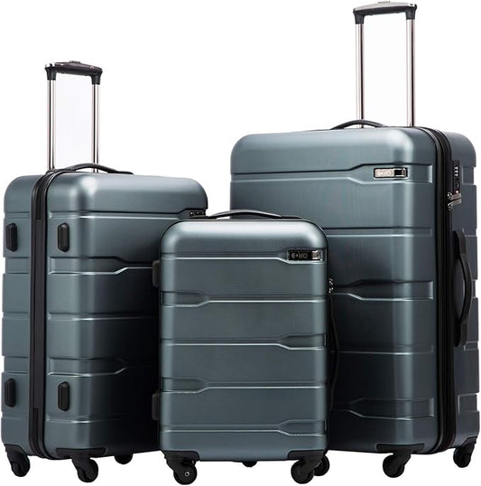 Coolife Luggage Set 3 Piece Hardside PC+ABS Suitcase with TSA Lock, Expandable Large Checked Luggage, Lightweight Rolling Carry On with Spinner Wheels(20/24/28 Inch, Teal)