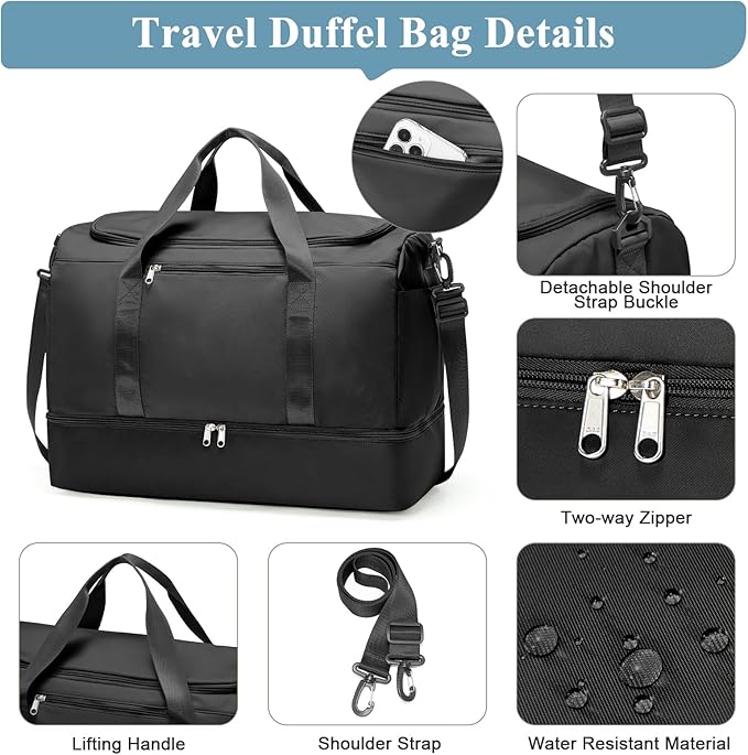 Travel Duffle Bag with Shoe Compartment, XL Weekender Bags for Women, Carry On Overnight Bags for Gym Sports & Business Trips, Water-Resistant Hospital Bag for Labor and Delivery