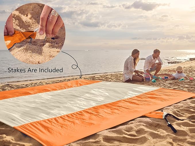 WEKAPO Beach Blanket Sandproof Waterproof, Extra Large Beach Mat, Oversized & Compact Sand Free, Quick Drying Beach Essentials for Vacation, Cruise, Picnic & Camping with Stakes
